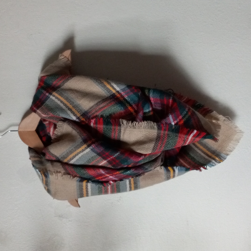 Oversized Plaid Blanket Scarf Cozy Fringe Winter Wrap